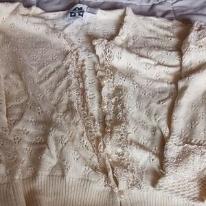 Storybook Knits Cream Cardigan Sweater with Textured Knit..lovely Lace 2x